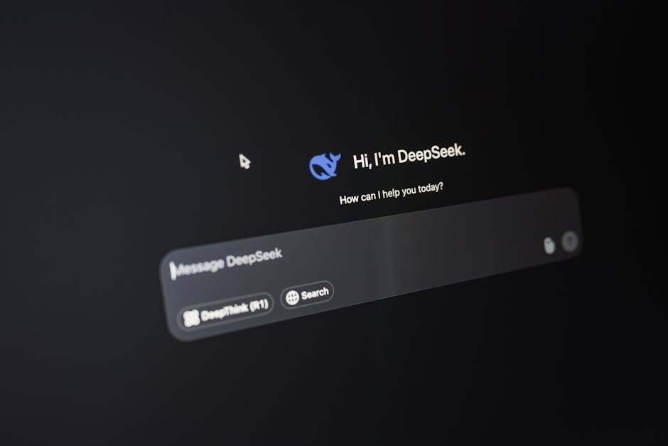 Close-up of DeepSeek AI interface on a dark screen highlighting chat functionality.